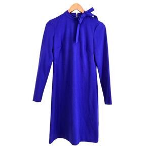 Cobalt Blue Long Sleeve Shift Dress SideTie Bow Mock Neckline Preppy Chic Size 4